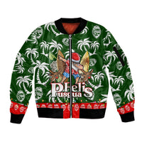 Guam Christmas Sleeve Zip Bomber Jacket Felis Pusgua Tropical Xmas Patterns - Wonder Print Shop