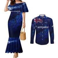 personalised-new-zealand-couples-matching-mermaid-dress-and-long-sleeve-button-shirts-aotearoa-map-silver-fern