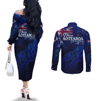 personalised-new-zealand-couples-matching-off-the-shoulder-long-sleeve-dress-and-long-sleeve-button-shirts-aotearoa-map-silver-fern