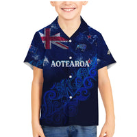 Personalised New Zealand Family Matching Mermaid Dress and Hawaiian Shirt Aotearoa Map Silver Fern - Wonder Print Shop