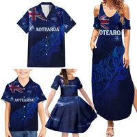 Personalised New Zealand Family Matching Summer Maxi Dress and Hawaiian Shirt Aotearoa Map Silver Fern - Wonder Print Shop