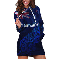 Personalised New Zealand Hoodie Dress Aotearoa Map Silver Fern - Wonder Print Shop