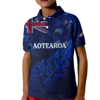 Personalised New Zealand Kid Polo Shirt Aotearoa Map Silver Fern - Wonder Print Shop