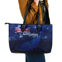 Personalised New Zealand Leather Tote Bag Aotearoa Map Silver Fern - Wonder Print Shop