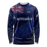 Personalised New Zealand Long Sleeve Shirt Aotearoa Map Silver Fern - Wonder Print Shop