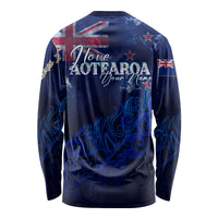 Personalised New Zealand Long Sleeve Shirt Aotearoa Map Silver Fern - Wonder Print Shop