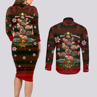 Meri Kirihimete New Zealand Couples Matching Long Sleeve Bodycon Dress and Long Sleeve Button Shirts Christmas Kiwi Maori - Wonder Print Shop