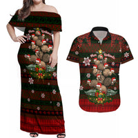 Meri Kirihimete New Zealand Couples Matching Off Shoulder Maxi Dress and Hawaiian Shirt Christmas Kiwi Maori - Wonder Print Shop