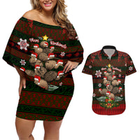 Meri Kirihimete New Zealand Couples Matching Off Shoulder Short Dress and Hawaiian Shirt Christmas Kiwi Maori - Wonder Print Shop