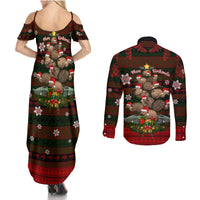 Meri Kirihimete New Zealand Couples Matching Summer Maxi Dress and Long Sleeve Button Shirts Christmas Kiwi Maori - Wonder Print Shop