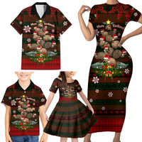 Meri Kirihimete New Zealand Family Matching Short Sleeve Bodycon Dress and Hawaiian Shirt Christmas Kiwi Maori - Wonder Print Shop