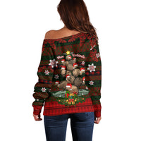 Meri Kirihimete New Zealand Off Shoulder Sweater Christmas Kiwi Maori - Wonder Print Shop
