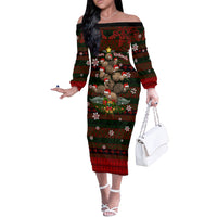 Meri Kirihimete New Zealand Off The Shoulder Long Sleeve Dress Christmas Kiwi Maori - Wonder Print Shop