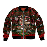 Meri Kirihimete New Zealand Sleeve Zip Bomber Jacket Christmas Kiwi Maori - Wonder Print Shop