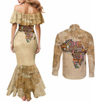 Personalized Africa On World Map Couples Matching Mermaid Dress and Long Sleeve Button Shirt