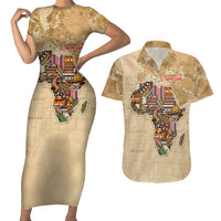 Personalized Africa On World Map Couples Matching Short Sleeve Bodycon Dress and Hawaiian Shirt - Wonder Print Shop