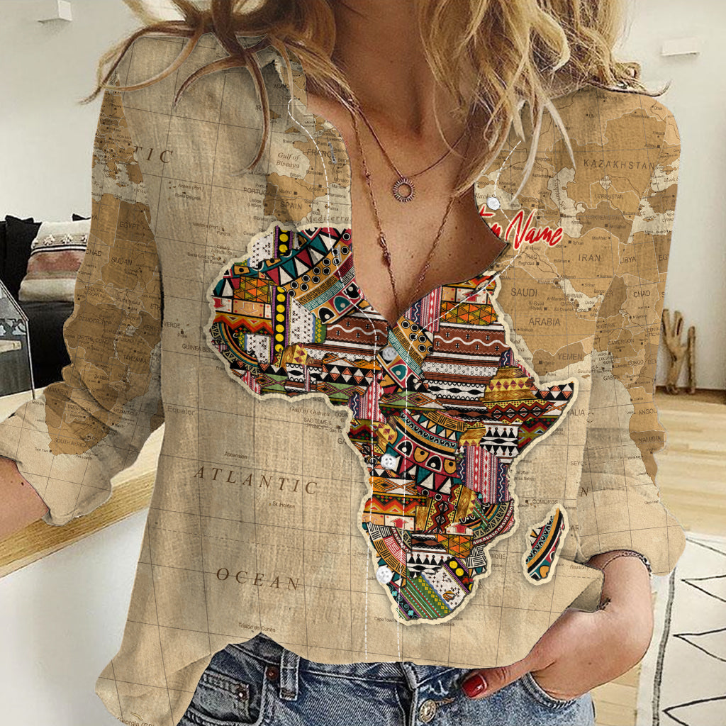 Personalized Africa On World Map Women Casual Shirt