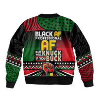 Black AF Professional AF But Will Knuck If You Sleeve Zip Bomber Jacket African Pride - Wonder Print Shop