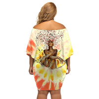 Black Queen Tie Dye Family Matching Off Shoulder Short Dress and Hawaiian Shirt - Wonder Print Shop