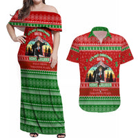 It's Not Christmas Unil Hans Gruber Falls From Nakatomi Plaza Couples Matching Off Shoulder Maxi Dress and Hawaiian Shirt Xmas Eve 1988 - Wonder Print Shop