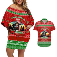 It's Not Christmas Unil Hans Gruber Falls From Nakatomi Plaza Couples Matching Off Shoulder Short Dress and Hawaiian Shirt Xmas Eve 1988 - Wonder Print Shop