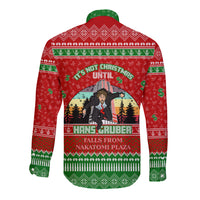 It's Not Christmas Unil Hans Gruber Falls From Nakatomi Plaza Long Sleeve Button Shirt Xmas Eve 1988 - Wonder Print Shop