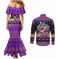 nakatomi-plaza-christmas-party-1988-couples-matching-mermaid-dress-and-long-sleeve-button-shirts-dj-satan-claus