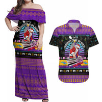 Nakatomi Plaza Christmas Party 1988 Couples Matching Off Shoulder Maxi Dress and Hawaiian Shirt DJ Santa Claus - Wonder Print Shop