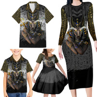 Anubis Family Matching Long Sleeve Bodycon Dress and Hawaiian Shirt Egypt Pattern Black - Wonder Print Shop