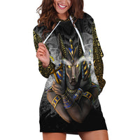 Anubis Hoodie Dress Egypt Pattern Black - Wonder Print Shop