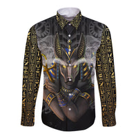 Anubis Long Sleeve Button Shirt Egypt Pattern Black - Wonder Print Shop