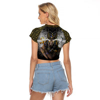 Anubis Raglan Cropped T Shirt Egypt Pattern Black - Wonder Print Shop