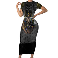 Anubis Short Sleeve Bodycon Dress Egypt Pattern Black - Wonder Print Shop