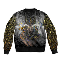 Anubis Sleeve Zip Bomber Jacket Egypt Pattern Black - Wonder Print Shop