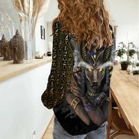 Anubis Women Casual Shirt Egypt Pattern Black - Wonder Print Shop