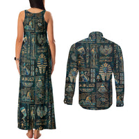 Egyptian Hieroglyphs And Deities Couples Matching Tank Maxi Dress and Long Sleeve Button Shirt - Wonder Print Shop