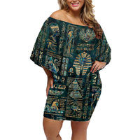Egyptian Hieroglyphs And Deities Family Matching Off Shoulder Short Dress and Hawaiian Shirt - Wonder Print Shop
