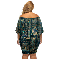 Egyptian Hieroglyphs And Deities Off Shoulder Short Dress - Wonder Print Shop