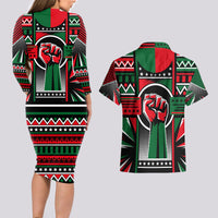 Power Fist And Patterns In Pan African Couples Matching Long Sleeve Bodycon Dress and Hawaiian Shirt - Wonder Print Shop