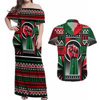 Power Fist And Patterns In Pan African Couples Matching Off Shoulder Maxi Dress and Hawaiian Shirt - Wonder Print Shop