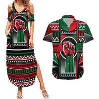 Power Fist And Patterns In Pan African Couples Matching Summer Maxi Dress and Hawaiian Shirt - Wonder Print Shop