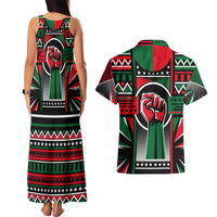 Power Fist And Patterns In Pan African Couples Matching Tank Maxi Dress and Hawaiian Shirt - Wonder Print Shop
