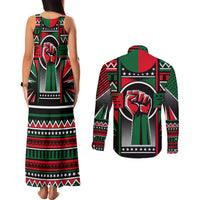 Power Fist And Patterns In Pan African Couples Matching Tank Maxi Dress and Long Sleeve Button Shirt - Wonder Print Shop