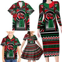 Power Fist And Patterns In Pan African Family Matching Long Sleeve Bodycon Dress and Hawaiian Shirt - Wonder Print Shop
