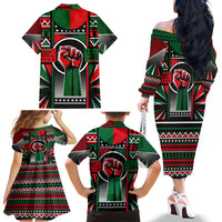 Power Fist And Patterns In Pan African Family Matching Off Shoulder Long Sleeve Dress and Hawaiian Shirt - Wonder Print Shop