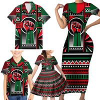 Power Fist And Patterns In Pan African Family Matching Short Sleeve Bodycon Dress and Hawaiian Shirt - Wonder Print Shop