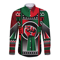 Power Fist And Patterns In Pan African Long Sleeve Button Shirt - Wonder Print Shop