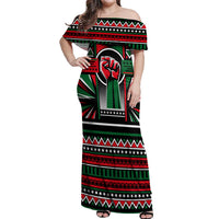 Power Fist And Patterns In Pan African Off Shoulder Maxi Dress - Wonder Print Shop
