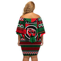 Power Fist And Patterns In Pan African Off Shoulder Short Dress - Wonder Print Shop