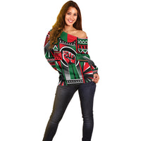 Power Fist And Patterns In Pan African Off Shoulder Sweater - Wonder Print Shop